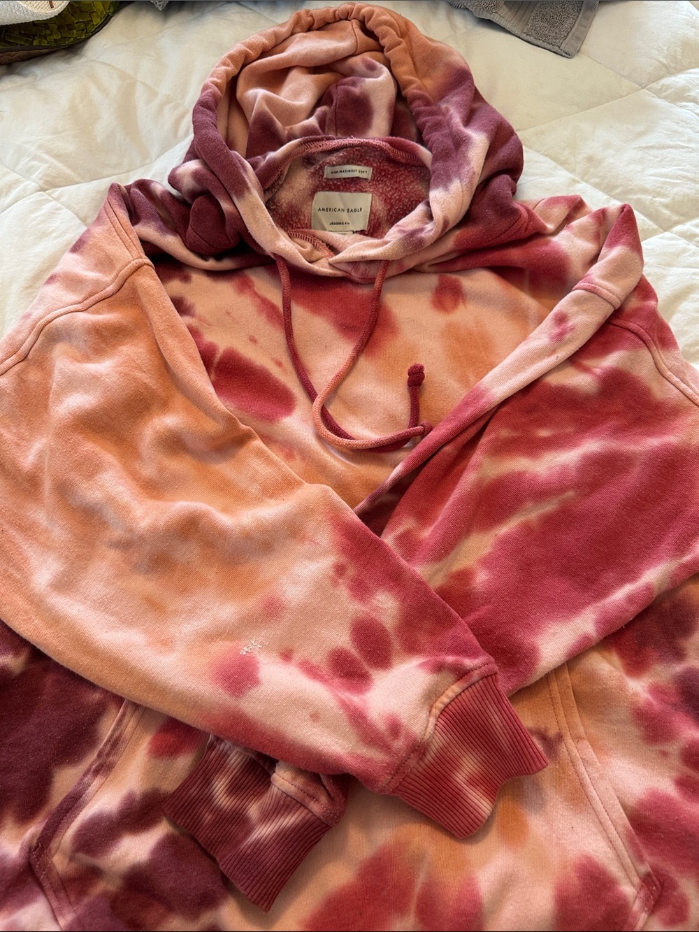 American Eagle Outfitters Tie-Dye Crewneck Hoodie - Pink & Peach
